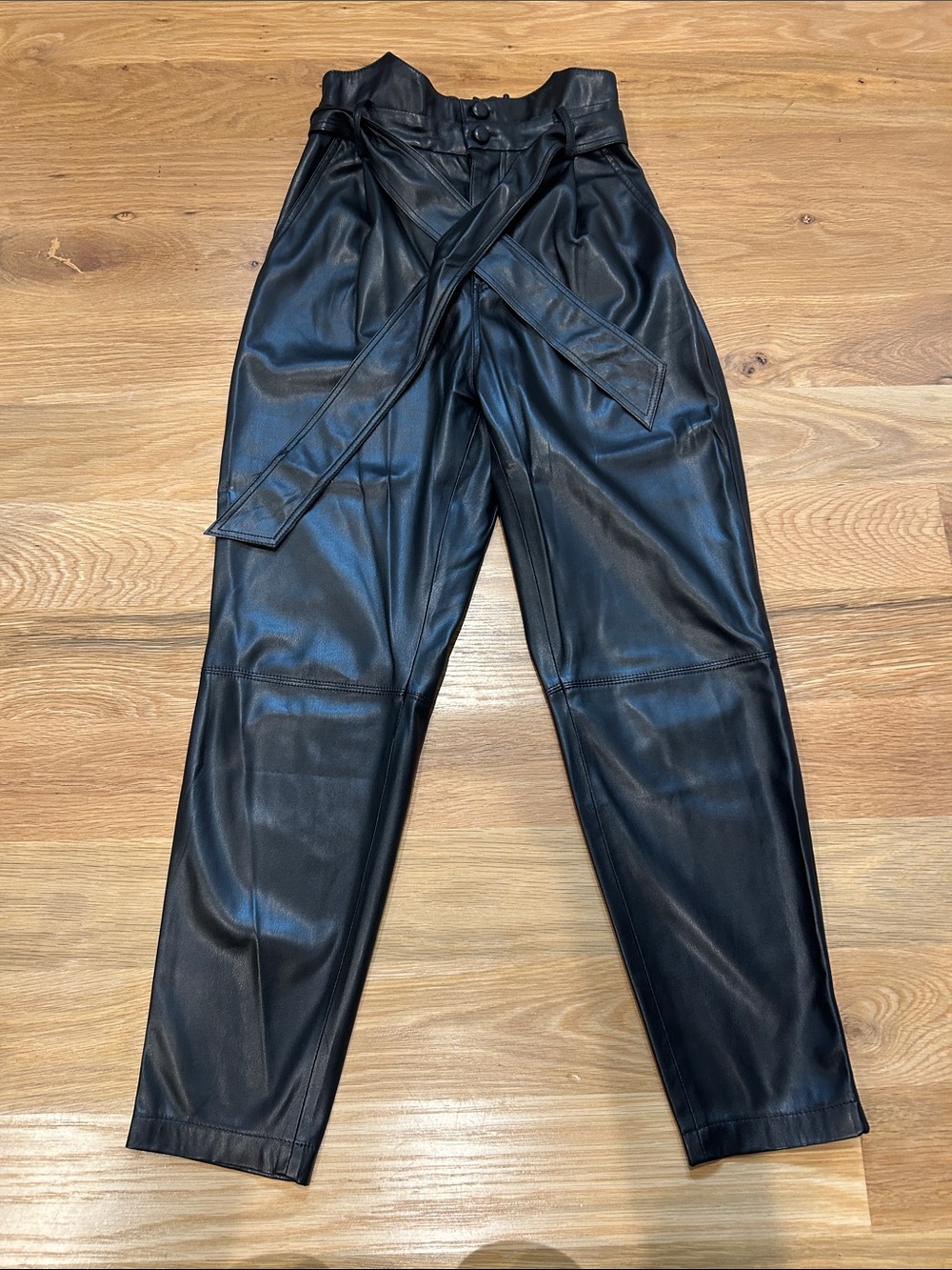 BB Dakota by Steve Madden Black Faux Leather Paperbag Waist Pants
